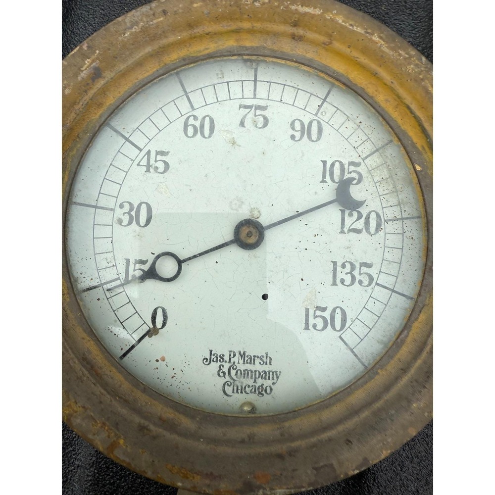 Antique Jas P Marsh Chicago Pressure Gauge 0–150 PSI Steam Industrial Valve - Picture 4 of 10
